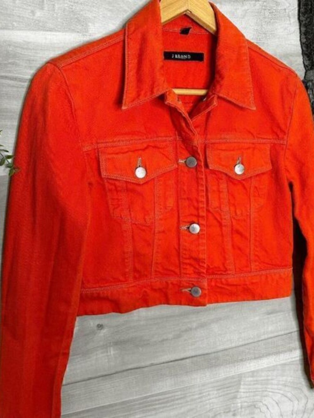 J Brand Womens Orange Faye Crop Denim Jean Jacket Size XS - Picture 4 of 7